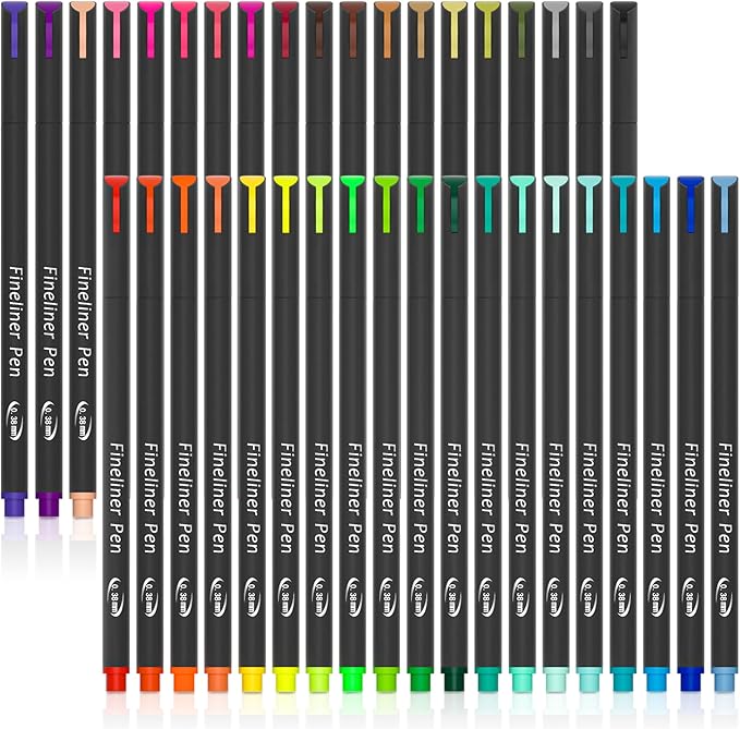 Colored Pens, 38 Fineliner Porous Fine Point Pens with 2 Stencils, Fine Tip Drawing Markers Perfect for Journal Planner Adults Coloring Office College Art Supplies by Smart Color Art
