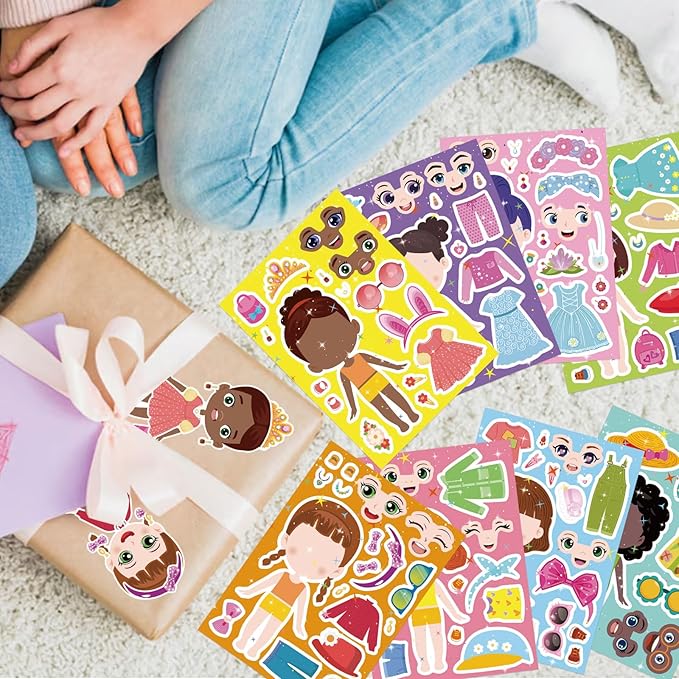 24 Sheets Make a face and Dress Up Stickers for Girls, Make Your Own Stickers for Kids Toddlers, Party Favor, Age 3+ Birthday Gift, Art Craft, Classroom Teacher Reward
