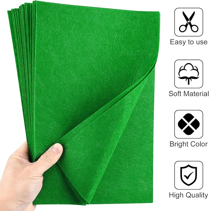 20 Pcs Green Felt Fabric Sheet 8" x 12" Assorted Color Felt Fabric Sheets for Crafts DIY Handcraft Sewing Squares Patchwork Nonwoven