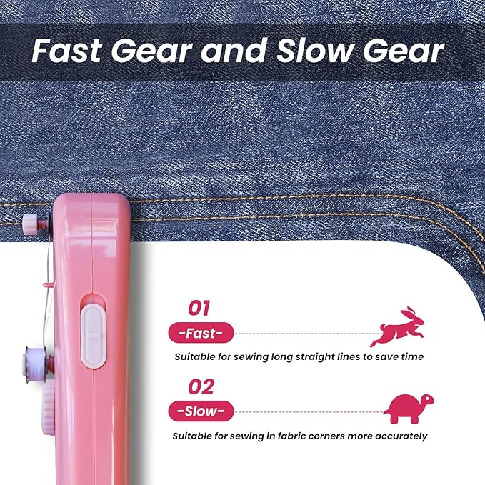 Handheld Sewing Machine for Beginners, Portable Mini Sewing Machine with Two Speed Modes, Easy to Operate and Fast Stitch Suitable for Clothes, Fabrics and Quick Home Repairs (Pink)