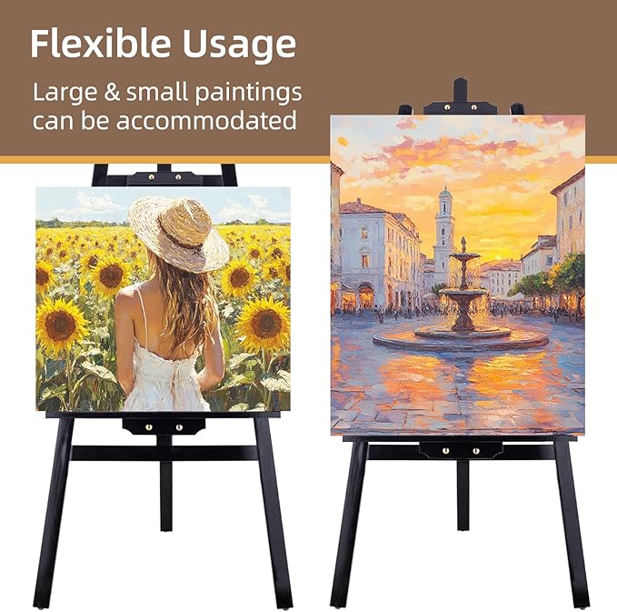 Falling in Art Easel Stand for Painting, Adjustable Wooden Easels for Painting Canvas Up to 42", Folding Art Easel for Drawing, Wedding Sign and Poster, Suitable for Kids and Adults(Black)