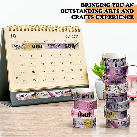 Janlaugh 24 Rolls Christian Washi Tape Gifts Bulk Religious Inspirational Scripture Supplies Purple Bible Verse Washi Tape for Bible Journaling Study Crafting New Year DIY Gifts