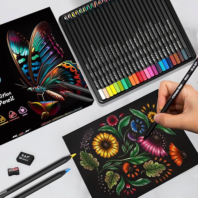 H & B 120-Color Colored Pencils Set with Metallic Colors – Soft Core, Pre-Sharpened Shading & Blending Pencils for Adults, Artists & Beginners, Packed in a Gift Metal Iron Box