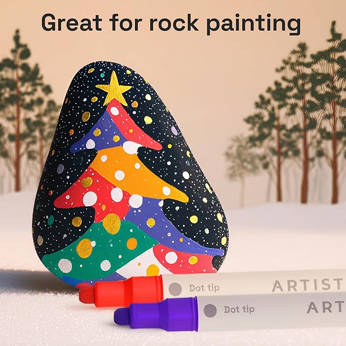 ARTISTRO 24 Acrylic Paint Markers for Rock, Fabric, Wood, Glass, Craft, Decoration - Dual-Tip Paint Pens - Stocking Stuffers, Christmas Gift Idea for Teens, Grandkids, Kids - Art Supplies