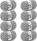 Chunky Yarn for Hand Knitting - #10 Chunky Chenille Yarn, Jumbo Big Thick Chunky Yarns for Crocheting, Super Bulky Chunky Knit Blanket Yarns, 8 Skein (25 yds 8 oz Each Skein), Light Grey