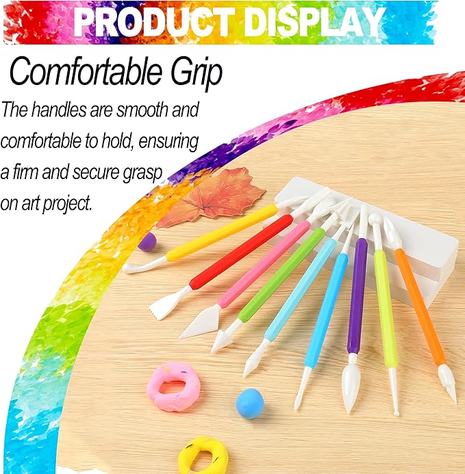 LINPHCEY 9PCS Clay Tools for Kids & Adults Air Dry Clay Tool Kit Plastic Clay Sculpting Tools Set for DIY Pottery, Modeling Molding Polymer Clay – Safe & Easy Grip for Beginners & Craft Lovers