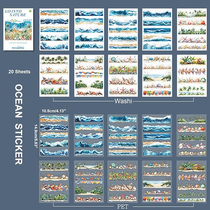 20Sheets Pre-Cut Scrapbooks Stickers Books, Sea Stickers for DIY Craft, Planners, Journal, Notebook, Laptop, Cell Phone, Calendars, Wedding