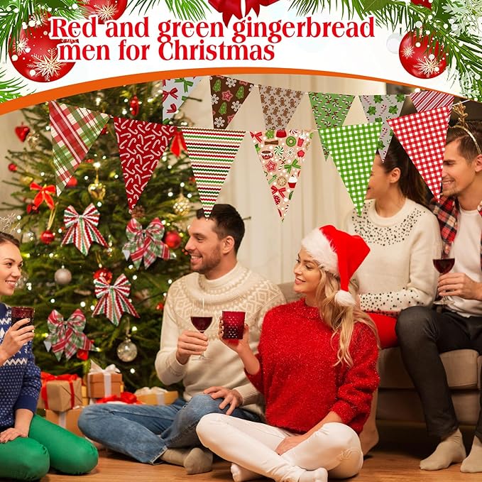Oudain 60 Pcs 10 x 10 Inch Red and Green Quilting Fabric Squares Christmas Fat Patchwork Precut Strips Gingerbread Man Candy Cane Fabric Bundles for Xmas DIY Craft Sewing Handmade Materials