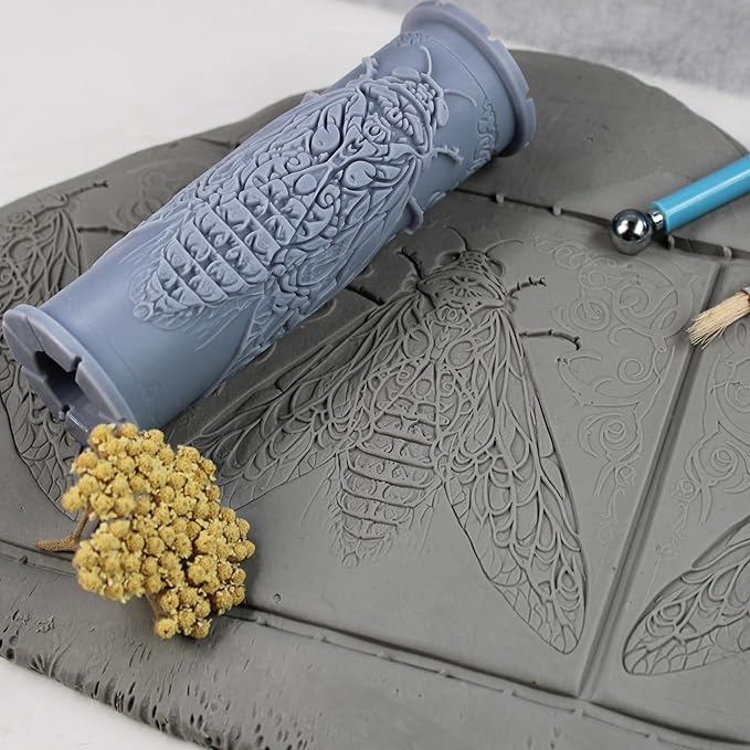 Cicada Clay Texture Roller (4") - Insect Set #01 - Embossing Pattern Roller for Polymer & Ceramic Clay, Pottery & Crafts