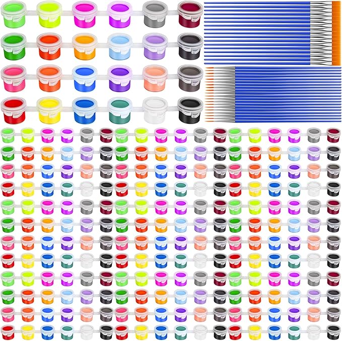 280 Pcs 24 Colors Mini Acrylic Paint Set for Kids Adults,Bulk Set of 10 Washable Craft Painting Kit, Acrylic Paint Strips Container with 40 Pcs Paintbrushes for Classroom Party Favors Paiting Gifts