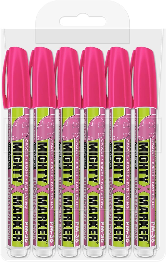 PM-36 Paint Marker, 2.3mm Bullet Tip, Permanent & Waterproof, DIY Crafts, Drawing, Glass, Ceramic, Stone, 6 Bonus Reversible Tips, Made in USA, Fl. Pink 6 Pack