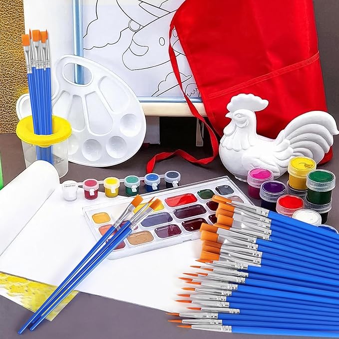 Paint Brush Bulk, 50 Pcs Small Brushes for Acrylic Painting, Craft Paint Brushes Set for Kids Watercolor Face Canvas Detail Painting (Flat & Round)
