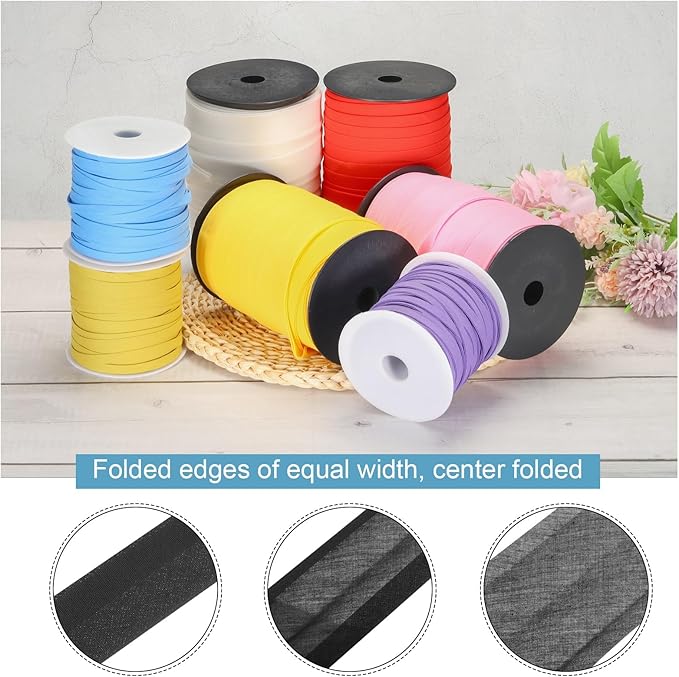 MECCANIXITY 1 Inch Double Fold Bias Tape Polyester Continuous Bulk Bias Tape for Sewing,Seaming Quilting Hemming Binding Crafts (Black 55 Yards)