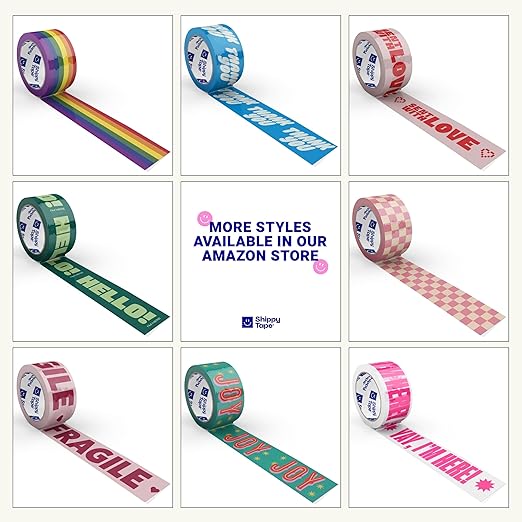Fun Decorative Packing Tape for Small Business - Cute Designer Printed Packaging and Shipping Tape - 1.88" x 110 Yards (330 feet) - Yay, I'm Here! Clear Hot Pink,