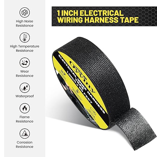 Oyviny Electrical Wire Harness Cloth Tape - 1 Inch x 50 Feet, Self-Adhesive, Noise Dampening, For Automobile, Engine & Audio Wiring