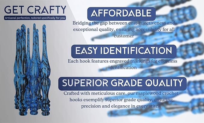 Wooden Crochet Hooks for Arthritic Hands - Set of 7 | 4mm to 10mm - Ergonomic Soft Grip Handle Engraved with Sizes - Crochet Hooks Set for Crocheting Yarn - Beautiful Gift for Her (Set of 7, Blue)
