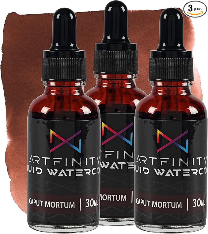 Liquid Watercolor Paint 30 ml Bottle - 3 Pack, Caput Mortum - Vibrant Dye-Based Liquid Watercolor w/Glass Pipette, Fast-Drying, Fine Art Paint for Calligraphy, Airbrushing & Traditional Art