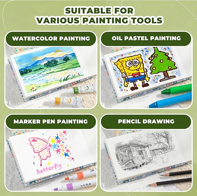 Mini Portable Watercolor Palette Set-Grid Paint Box with Binder Clips Include 12 Colors Paint - Brush*3 and Picture Album Art Materials Coloring Markers for Travel, Creative Drawing Kit for Beginners and Art Enthusiasts(Yellow Acrylic-S)
