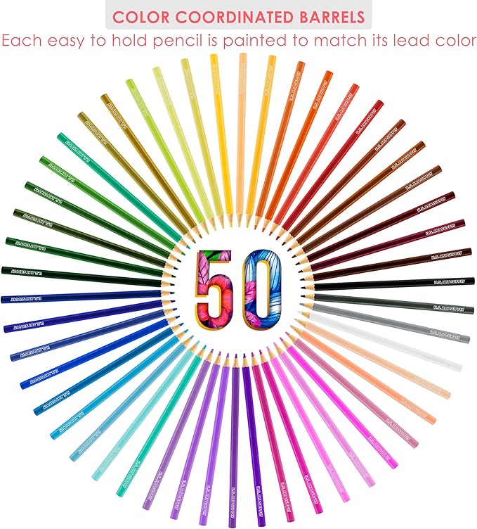 U.S. Art Supply 50 Piece Adult Coloring Book Artist Grade Colored Pencil Set with Zippered Storage and Carrying Case - Vibrant Colors, Smooth Art Drawing, Sketching - Kids, Students, Adults, Beginners