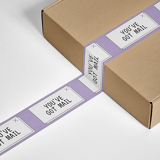You’ve Got Mail Packing and Shipping Tape, White Purple Black Decorative, Cute Fun Printed Packaging Tape, 1.88" x 110 Yards (330 feet)