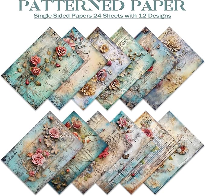 Scrapbook Paper,24 Sheets 6x4.3 Inch Floral scrapbook supplies,Single-Sided Vivid Origami Decoupage Paper for Diy Crafts, Card Making, Art Journaling