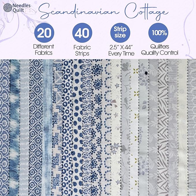 Jelly Roll Fabrics for Quilting Clearance 40 Strip 2.5" x 44" | Cotton Strips Bundles – Perfect Quilting Fabric for Sewing, Precut Quilt Projects, and DIY Crafts (Scandinavian Cottage)