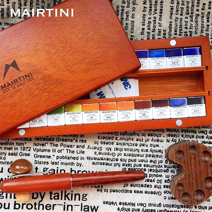 Mairtini Caravaggio series Professional Half Pan Watercolor Set 24 Colors with Wooden Case