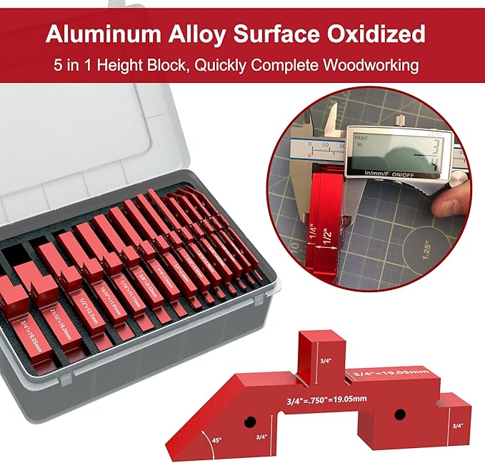 Setup Blocks Woodworking, 14 Pcs Precision Aluminum Router Table Setup Bars(Each Block has Different Thickness), Set up Blocks for Woodworking and Router Table Saw Accessories