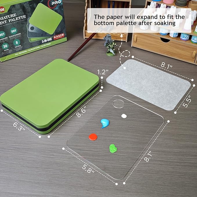 Wet Palette, Dry Brush Palette and Acrylic Paint Pallete, 3-in-1 Set for Miniature Painting and Acrylic Paints, 100PCS Hydration Paper and 4PCS Sponges