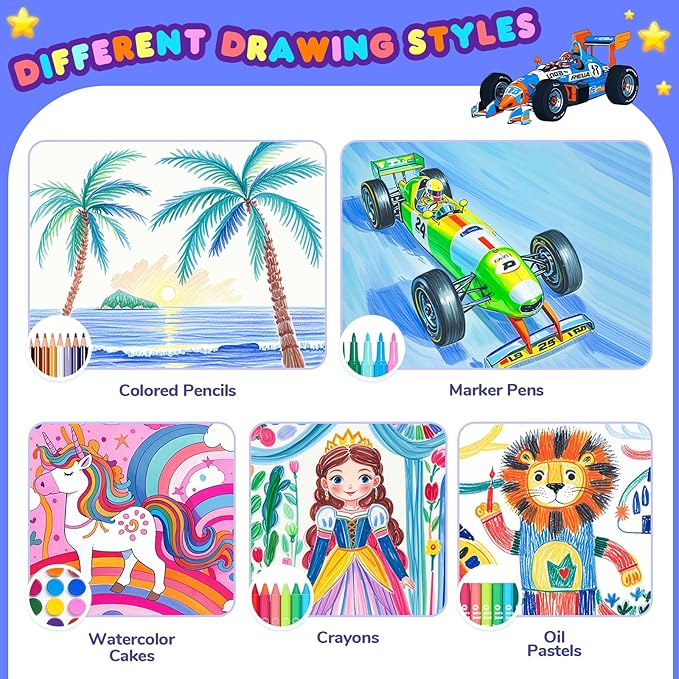 homicozy Art Supplies Kit for Kids Ages 4-12,Blue Art Case Coloring Set,Drawing Kits with Markers, Crayons,Colored Pencils,Oil Pastels,Coloring Book,School Supplies,Gift for Boys Kids Artist Age 4+