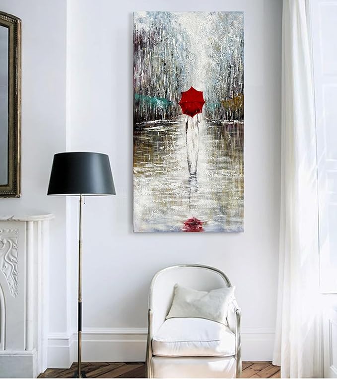 Art Hand-Painted Landscape Oil Painting Contemporary Abstract Vertical Canvas Frame Wall Art Living Room Bedroom Wall Decoration 47x23 Inches