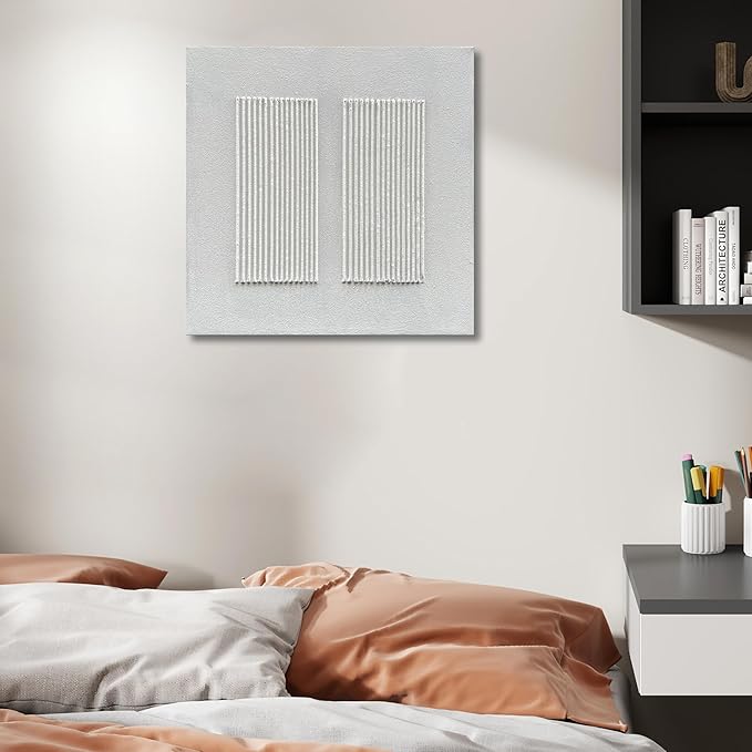 Art 24x24-inch White Textured Abstract Art Oil Painting in Modern Minimalist Style, Suitable for use as a Home Decoration Item and for Display on The Office Wall