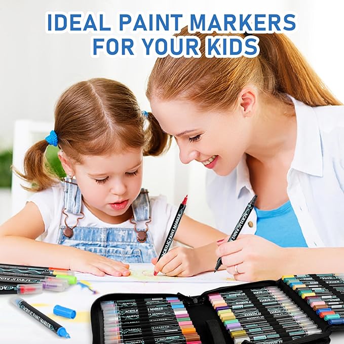 60 Colors Acrylic Paint Markers, Dual Tip Acrylic Paint Pens for Rock Painting Halloween Decor Pumpkin Wood Canvas Plastic Metal And Stone,DIY Crafts Making Art Supplies Christmas Gift