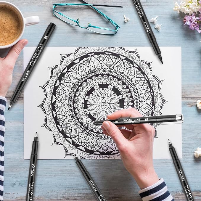 YISAN Micro Black Drawing Pens Art Fineliner Ink Pens,Set of 12 Technical Drawing pen,Manga Markers for Sketching Technical,70337