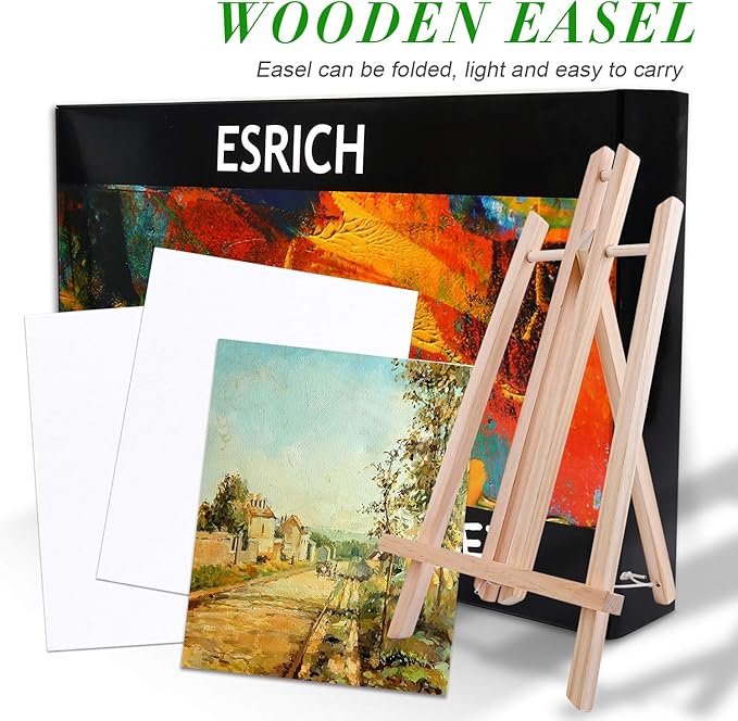 ESRICH Acrylic Paint Set,Painting Supplies with 2 PCS of 12 Colors Acrylic Paint,1 Easel 3 Canvas 30 Paintbrushes and 3 Palettes, Paint Kit for Kids,Students, Artists and Beginner