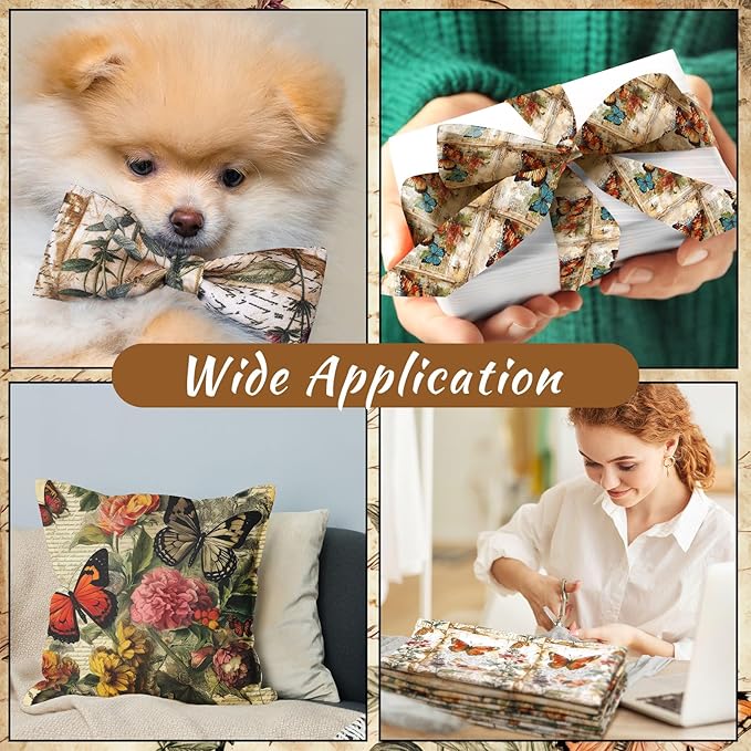 Hahafelt 10 Pcs Vintage Butterfly Fat Quarters Bundles 20 x 20 Inch Retro Fat Squares Quilting Fabric Butterfly Floral Precuts Printed Patchwork Supplies for Christmas DIY Sewing Craft