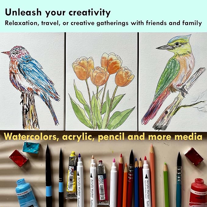 tumuarta Watercolor Coloring Book, 20 Unique Floral Designs, 5x7”, 100% Cotton, 300GSM, 140 LB, 20 Sheets, Cold Press, Acid Free Watercolor Paper Sketchbook, Glue Bound Mixed Media Pad (Flowers)