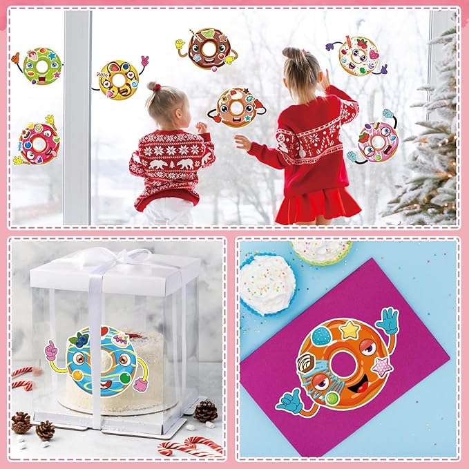 36 Sheets Make a Face Donut Stickers - Make Your Own Dessert Stickers for Kids with Mix and Match Sweets & Treats, Fruit Designs for Fun DIY Crafts, Donut Themed Birthday Gifts Party Favors
