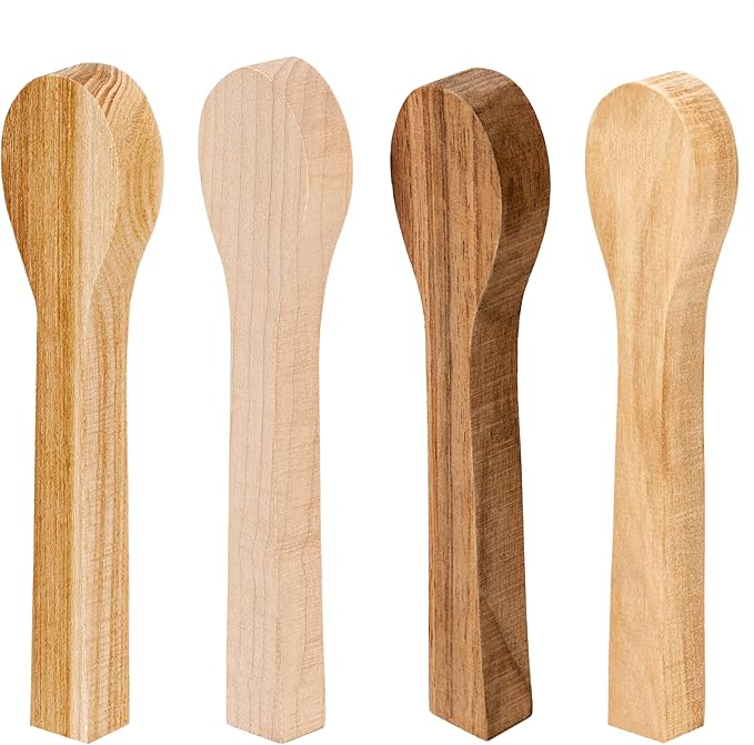 BeaverCraft Wood Carving Spoon Blanks Kit BB3 - Wooden Blank for Spoon Carving - Whittling Wood - Soft Blocks Set for Hobby - Unfinished Wooden Blanks 4 pcs Alder, Walnut, Elm, Maple