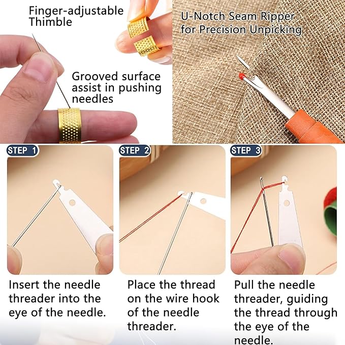 Big Eye Steel Sewing Needles Kit Stainless Steel Needles for Hand Sewing & Embroidery Complete Sewing Kit for Adults with Case (41-PCS)