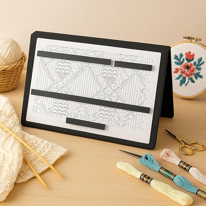 Flutesan 2 Pcs Knitting Pattern Holder Fold up Cross Stitch Knitting Chart Keeper with 8 Replacement Magnets Magnetic Cross Stitch Accessories and Supplies for Crochet, 13.2 x 9 Inch, Black