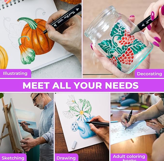 Alcohol Markers Set 60 Colors – Dual Tip Alcohol Based Art Markers for Adult Coloring Books, No Bleed Permanent Brush, Drawing and Coloring Supplies for Adults and Kids, Marcadores de Colores