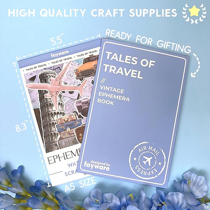 300+ Travel Stickers for Scrapbooking & 20 A5 Papers - Pre-Cut Washi Stickers for Journaling, Vintage Travel Scrapbooking Supplies, Junk Journals Stickers