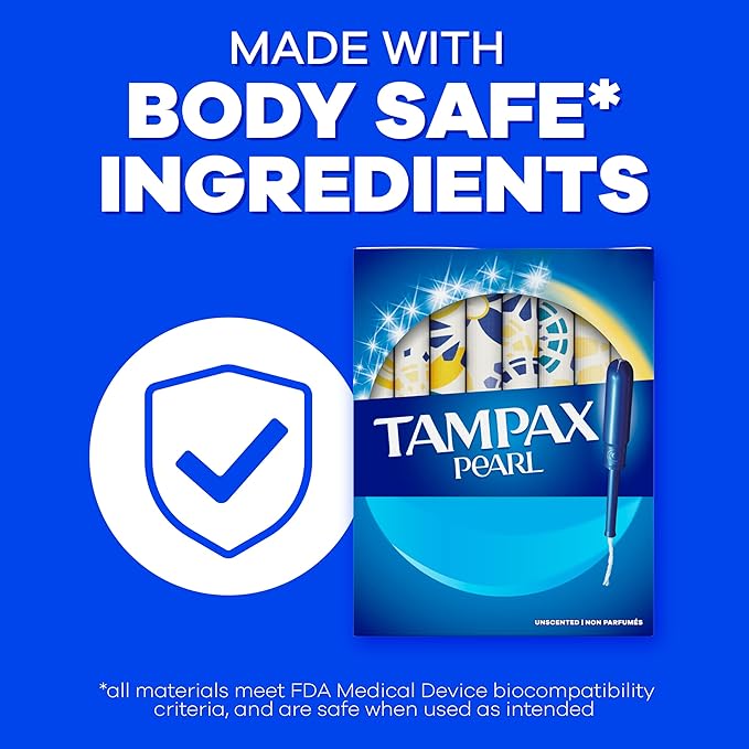 Tampax Pearl Tampons for Women, with LeakGuard Braid, Regular Absorbency, Unscented, 50 Count
