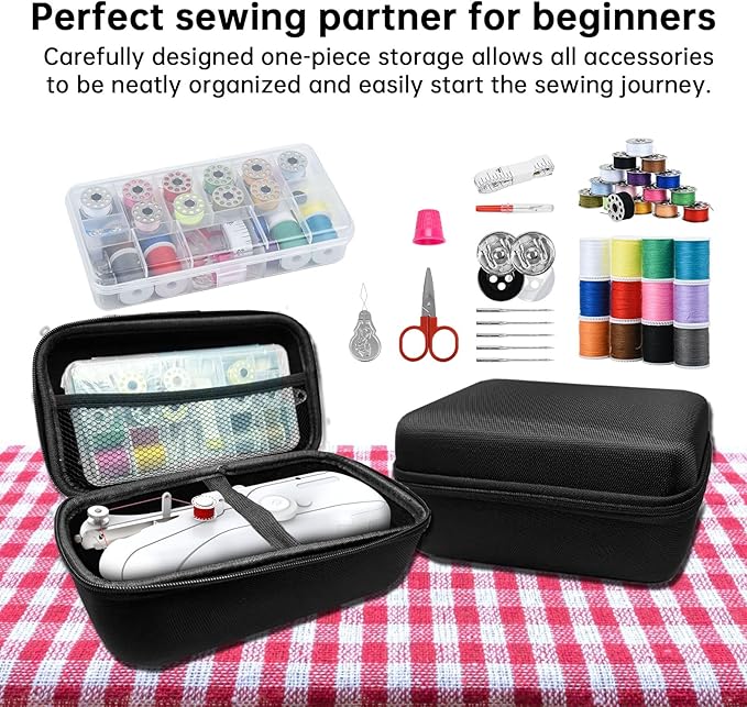 Handheld sewing machine, beginner's sewing kit with storage, two power supply modes, electric switch, simple operation, portable mini, beginner's sewing machine.White