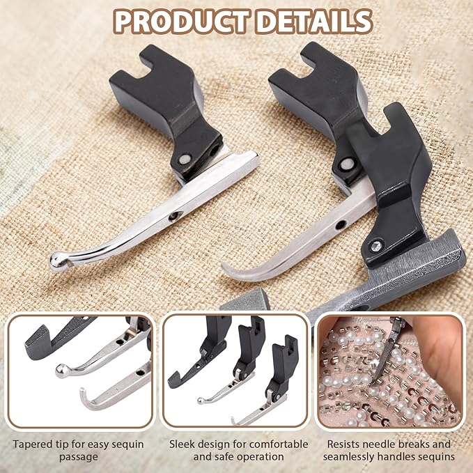 3 Pack P369 New Bead Sequin Special Presser Foot, Bead Crusher Presser Foot for Sewing Machine, Wedding Dress Bead Fabric Sewing Machine Accessories for Wedding Dress Fabric