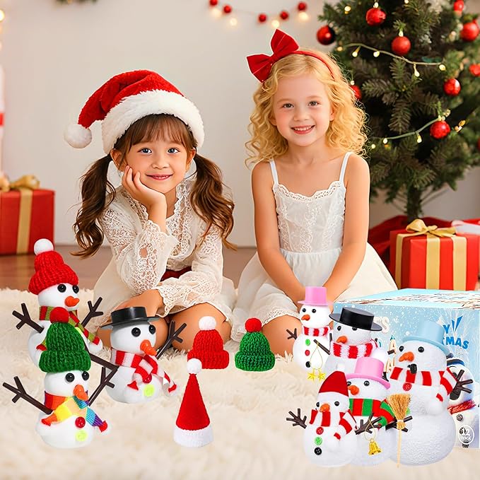 ROUIWEIP 12 Pack Build a Snowman Kit for Kids - Creative Air Dry Clay Christmas Crafts DIY Kit with 120PCS Accessories, Fun Holiday Activity and Stocking Stuffers Gift for Boys and Girls