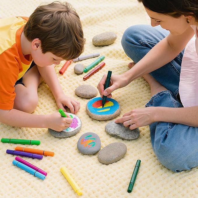 Simetufy 15pcs Rocks for Painting, 5pcs Each 2-3in, 3-4in, 4-5in, Flat & Smooth Rocks for Arts & DIY, Kindness Painting Stones
