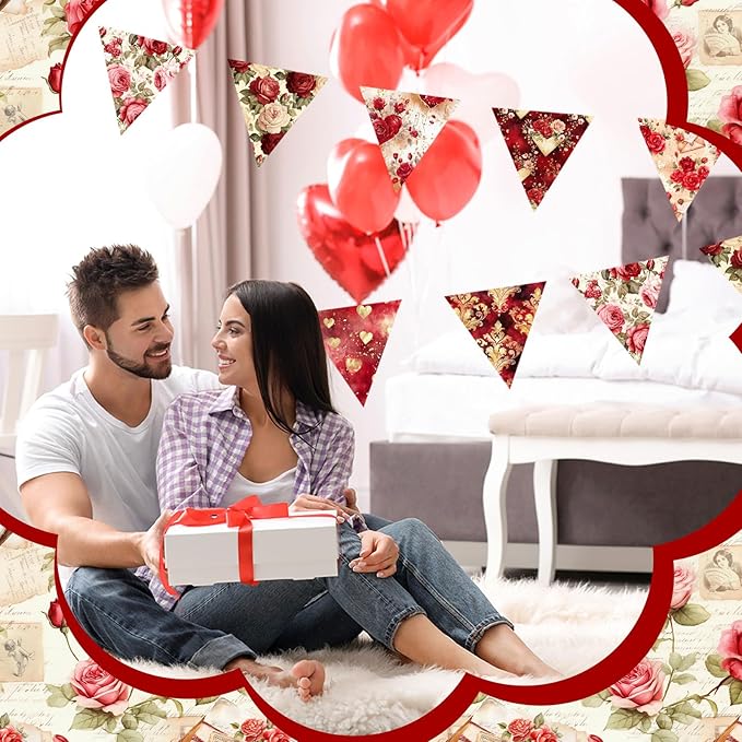 20 Pcs 10''x10'' Vintage Valentines Quilting Fabric Square Bundle Love Heart Precuts Quiltted Fabric Red and Pink Rose Printed Patchwork Supplies for DIY Material Sewing Craft Strips