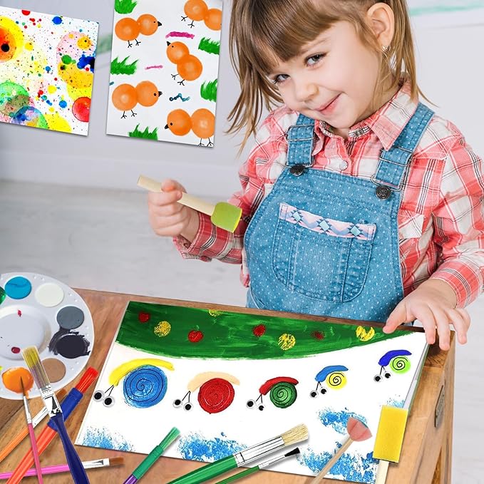 20 Pcs Painting Brushes for Kids, 19 Colorful Painting Brushes and 1 Paint Palette, All Purpose Paint Brush Value Pack for Acrylic, Watercolors & Washable Paints